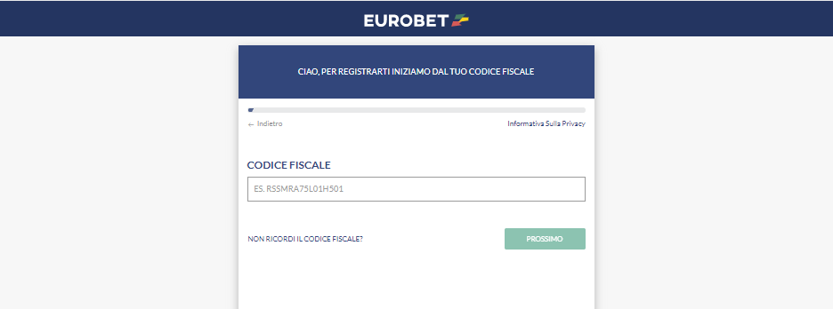 Registrazione Eurobet